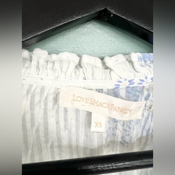 LoveShackFancy Spectra Floral Button down eyelet blouse white cotton blue floral - Picture 6 of 14